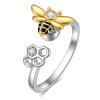 TIGER RIDER Bee Ring for Women 925 Sterling Silver Open Adjuestable Jewelry Gift for Women Bee-2,(7-8) view 1
