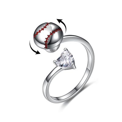 TIGER RIDER Baseball Rings Fidget Spinner Ring Sterling Silver Anxiety Stress Relieving Ring Adjustable Worry Free Band for Women