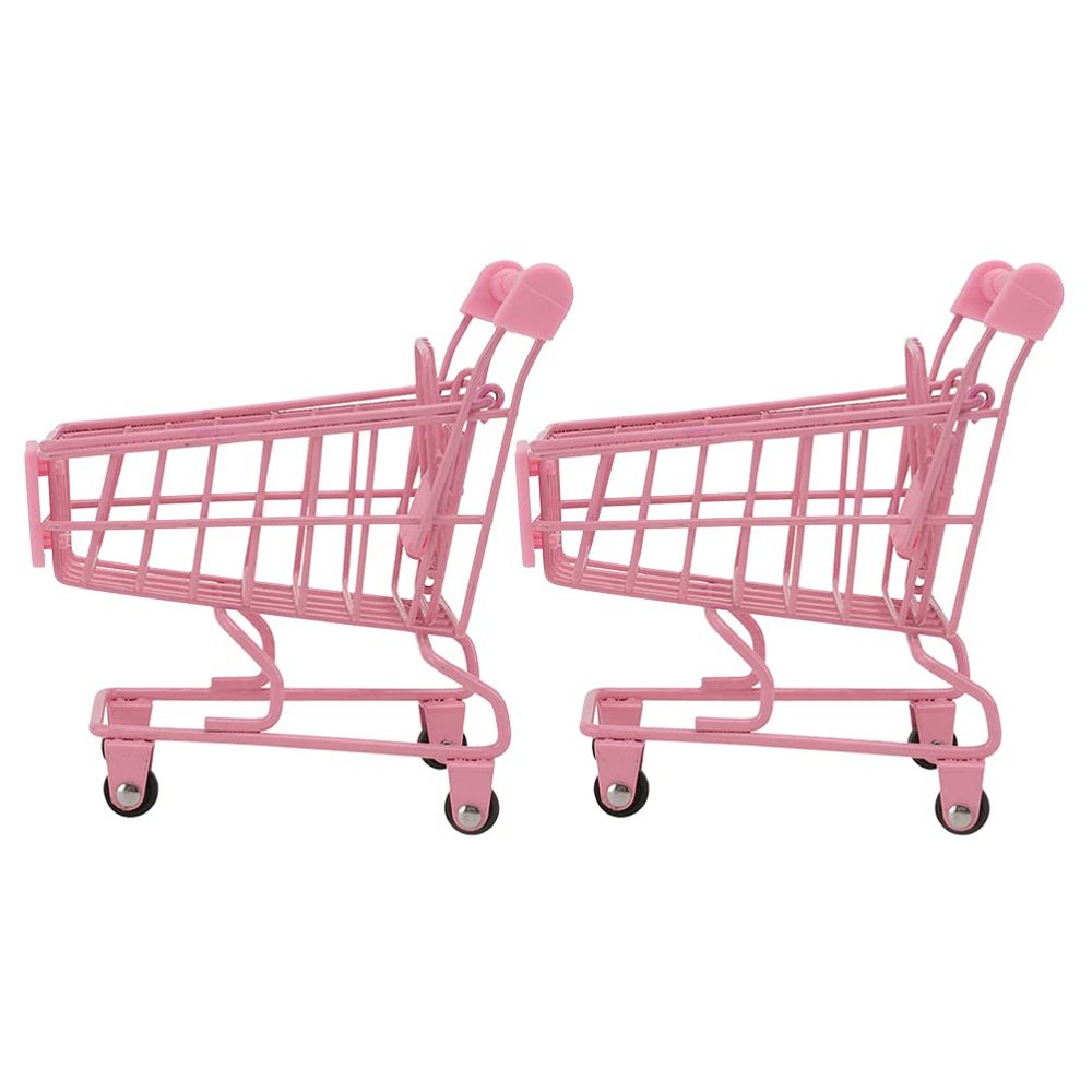 Housoutil 2pcs Mini Shopping Cart Handcart Shopping Trolley Mobile Holder Storage Basket Novelty Storage Container for Birthday Shower Table Centerpiece Decoration