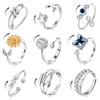 FIBO STEEL 9 Pcs Fidget Anxiety Rings for Women Men Spinner Rings for Anxiety Relieving Stress Open CZ Flower Moon Star Anti Rotatable Rings Adjustable view 1