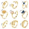 FIBO STEEL 9 Pcs Fidget Anxiety Rings for Women Men Spinner Rings for Anxiety Relieving Stress Open CZ Flower Moon Star Anti Rotatable Rings Adjustable view 1