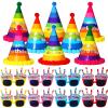 Juinte Birthday Party Supplies: Assorted Hats, Sunglasses, Pom Pom Rainbow Cones, Photo Props for Kids and Adults view 1