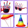 Juinte Birthday Party Supplies: Assorted Hats, Sunglasses, Pom Pom Rainbow Cones, Photo Props for Kids and Adults view 4