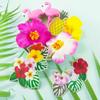 12 PCS Flamingo Cake Toppers Flamingo Palm Leaves Hibiscus Flowers Hawaiian Cake Decorations for Tropical Luau Themed Birthday Supplies view 3