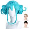 CaseEden Cosplay Wig, Hatsune Miku White Rabbit, White Bunny, Twin Bun with Hair Included, Emerald Green, Teal and White Merce Wig Net, Set of 2 view 1