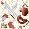 7 Pcs Pirate Costume Accessories for Kids, Pirate Eye Patch Head Bandana Red Sash Inflatable Sword Earring Skull Ring Coin Bag Halloween Dress up Set for Role Play Party view 2