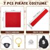 7 Pcs Pirate Costume Accessories for Kids, Pirate Eye Patch Head Bandana Red Sash Inflatable Sword Earring Skull Ring Coin Bag Halloween Dress up Set for Role Play Party view 3