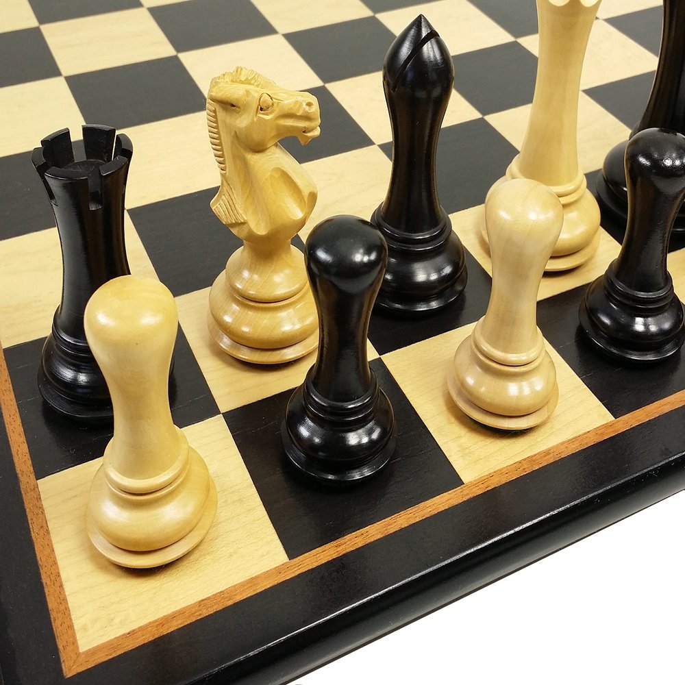 4 Queens - Staunton Wood Modern Empire Black & Natural Chess Set W/ 17 inch Black and Maple Board