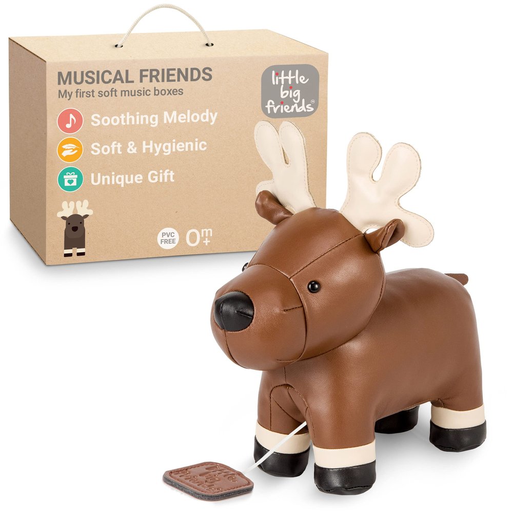 Little Big Friends Musical Baby Toy Soft Plush Pull-String Cord Classical Toy for Baby & Toddlers | Soothing Stuffed Cuddly Animal Gift | Bruce The Moose