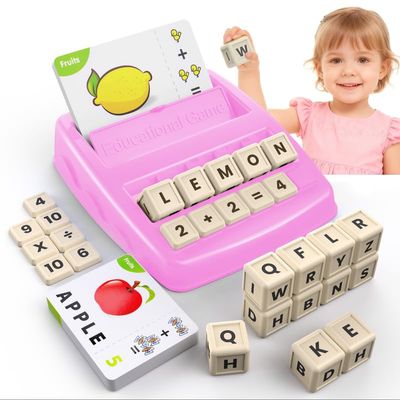 DEGIDEGI Educational Toys for Kids Ages 3-8, Matching Letter Spelling Game ABC Learning, Learning Toys for 4-7 Year Old Girls,Christmas Birthday Party Gifts for 3 4 5 6 7 8 Year Olds Girls Pink