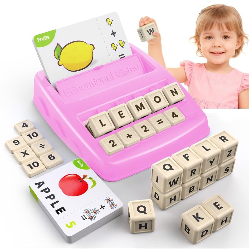 DEGIDEGI Educational Toys for Kids Ages 3-8, Matching Letter Spelling Game ABC Learning, Learning Toys for 4-7 Year Old Girls,Christmas Birthday Party Gifts for 3 4 5 6 7 8 Year Olds Girls Pink