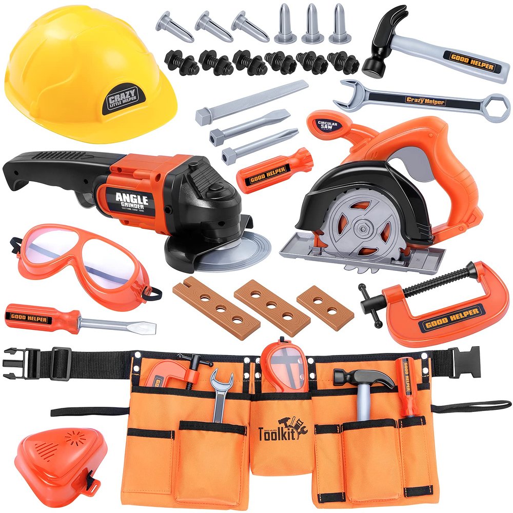 Kids Tool Set-Zealous Pretend Construction Toy with Kids Tool Belt, Toddler Tool Set with Angle Grinder Toys & Circular Saw, Child Play Tool Set for Boys Girls Ages 3,4,5,6,7 Years Old