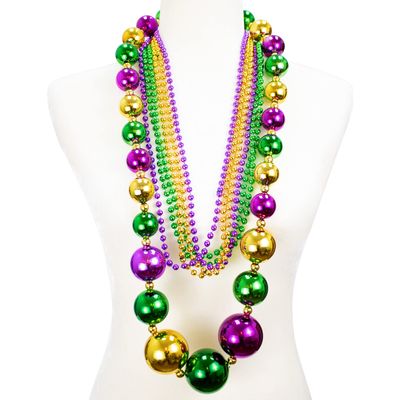 GIFTEXPRESS 46 Mardi Gras Jumbo Bead Necklaces And 33 7mm Assorted Metallic Color Beaded Necklaces Bundle Set for St. Patrick's Day Party Favors, Mardi Gras Festivals, Parades, Sport Games, New Year Golden Bead