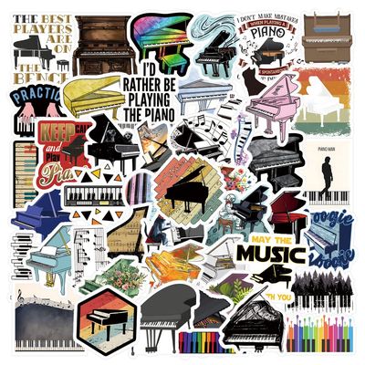 52Pcs Piano StickersAesthetic Sticker Decals for Water Bottle, Laptop, Phone, Skateboard, Scrapbook Music Lovers for Party Supplies Favors Decor