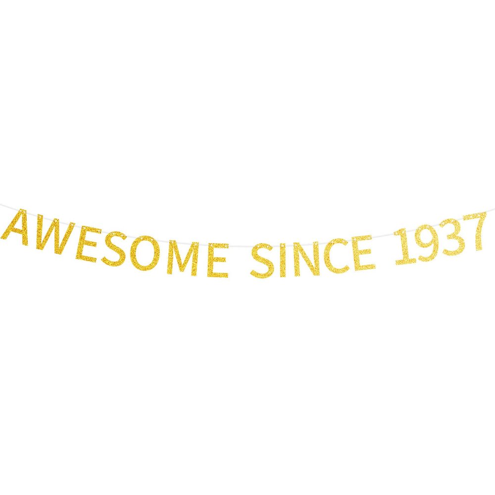 Awesome Since 1937 Banner Pre-strung Happy 88th Birthday Banner Gold Glittery 88 Eighty Eight Years Old Birthday Party Decorations for Men Women