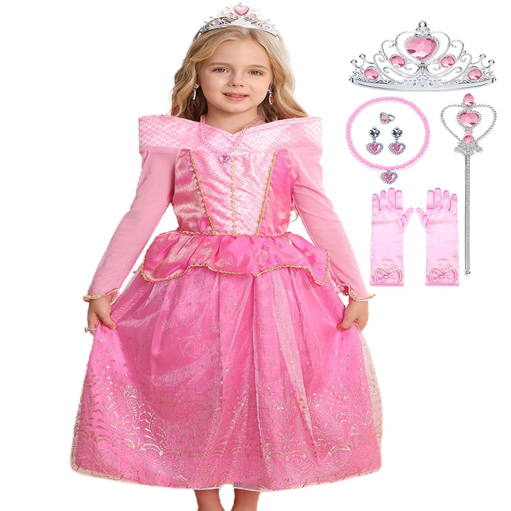 iTVTi Little Girls Princess Costume Dress Up Cosplay for Carnival Halloween Party Pink, 3-4 Years(Tag 110)