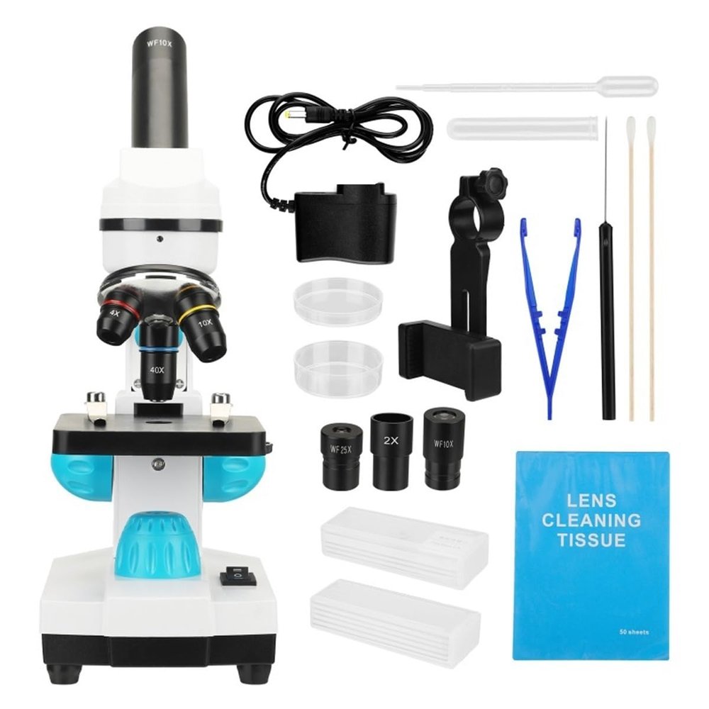 Lab Microscope Slides 100-2000X Dual LED Lighting Magnification with Independent Switches Microscope Parts (Color : 1set)