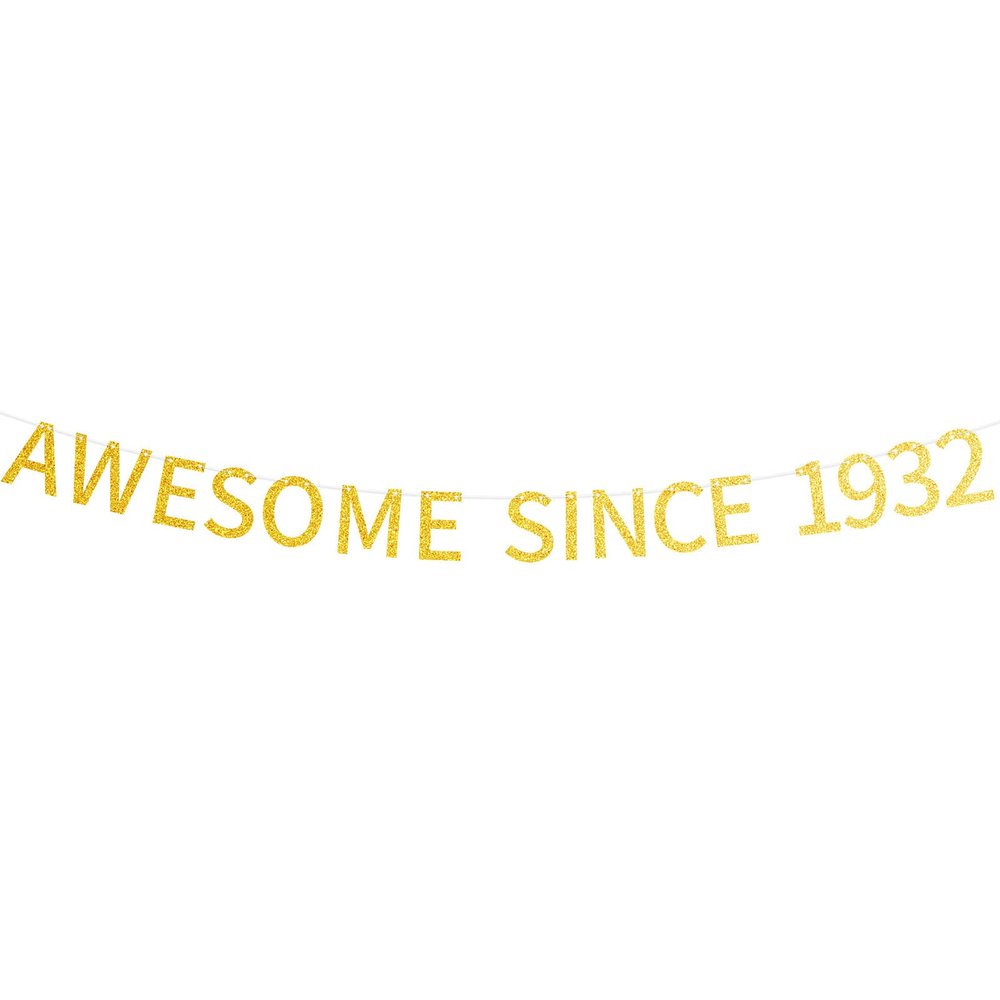 Awesome Since 1932 Banner Pre-strung Happy 93rd Birthday Banner Gold Glittery 93 Ninety Three Years Old Birthday Party Decorations for Men Women