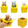 3PCS Animal Squishes Toys with Cheese Cup Squishies Cute Mice Squeeze Toys for Kids Cheese Squirrel Cup Fidget Toys for Adults Anxiety ADHD Stress Relief Toy Birthday Party Favors view 1