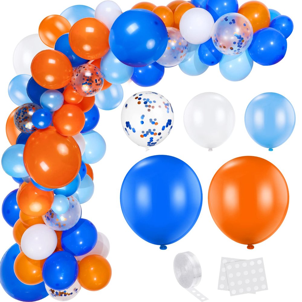 HyDren 198 Pcs Blue and Orange Balloons Arch Garland Kit 18 12 10 5 Inch Latex Confetti Balloon for Blue Dog Theme Target War Sign Birthday Party Decoration Supplies