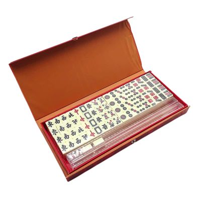 Mini Mahjong Traditional Chinese Version Game Set with 2 Spare Cards, 144 Mahjong Tiles Set Travel Board Game with 4 Cards rulers, Portable Classic Mahjong Party Entertainment Props