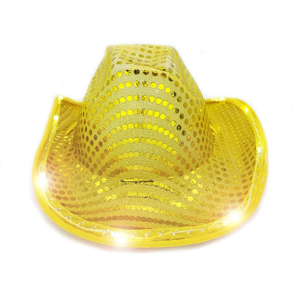 YADIRF Led Hat Cowboy Sequin Party Cap Flashing Light Up Dance Party Cowboy For Halloween Costume Cosplay Holiday (Yellow)
