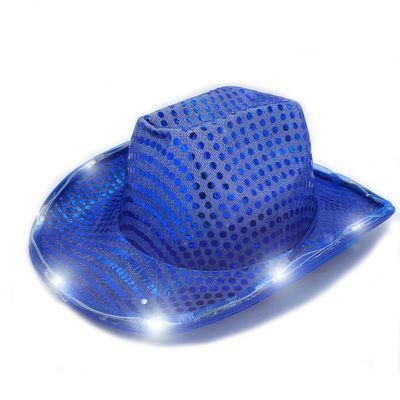 YADIRF Led Hat Cowboy Sequin Party Cap Flashing Light Up Dance Party Cowboy For Halloween Costume Cosplay Holiday (Blue)