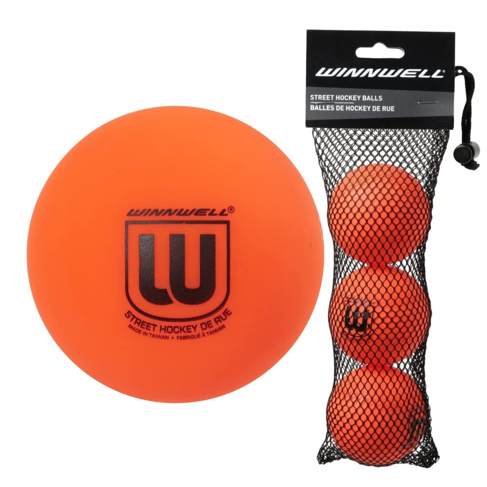 Winnwell Sports Street Hockey Balls - Indoor & Outdoor Balls with Storage Bag - Hockey Gear Ideal for Field, Road, Or Street Hockey Games  65mm & 50 Gram Weight