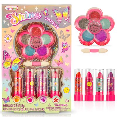 Hot Focus Toddler Makeup Kit - Girls Makeup Set with Mood Change Lipsticks & Colorful Eyeshadow Palette - Kid-Friendly, Washable Pretend Play Set (Applicator Included)