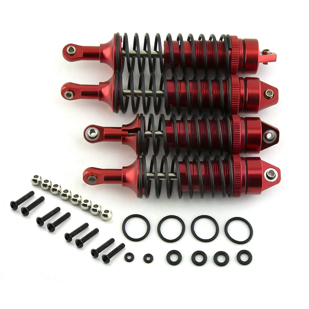 4pcs Full Alloy Front Rear Shocks Absorber Damper 90mm 100mm Hole to Hole for RC LOSI 1/10 Lasernut U4 Tenacity DB Pro TT Pro 4WD SCT Upgrade Parts (Red)