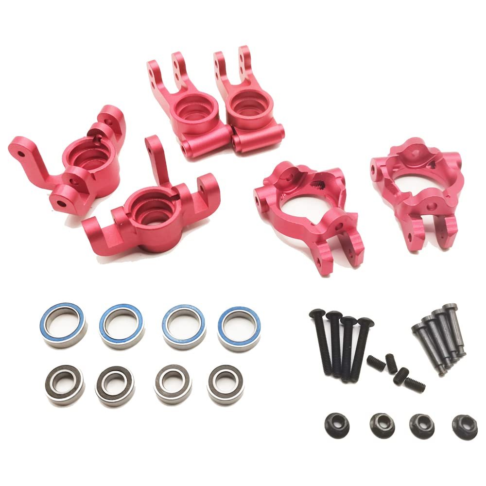 Alloy Front Spindle and Carrier Set Caster Block Steering Block Rear Hub Set Stub Axle for 1/10 Losi Tenacity TT Pro 4WD SCT DB Pro Lasernut U4 Upgrade Parts (Red)