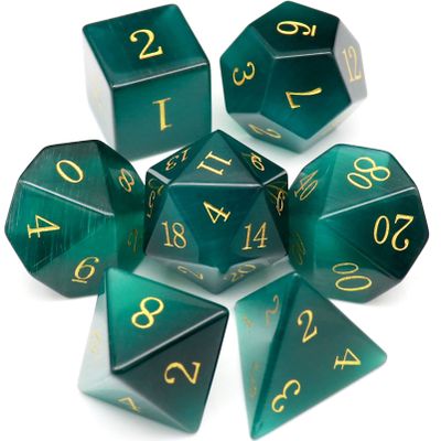 Haxtec Gemstone DND Dice Set Emerald Green Cat Eye Stone Dice with Dice Case Compatible with Dungeons and Dragons Role Playing Games DNDGift