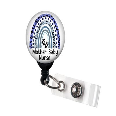 Retractable Badge Reel - Mother Baby Nurse Rainbow - Badge Holder with Swivel Clip/Mother Baby Unit/Baby Nurse
