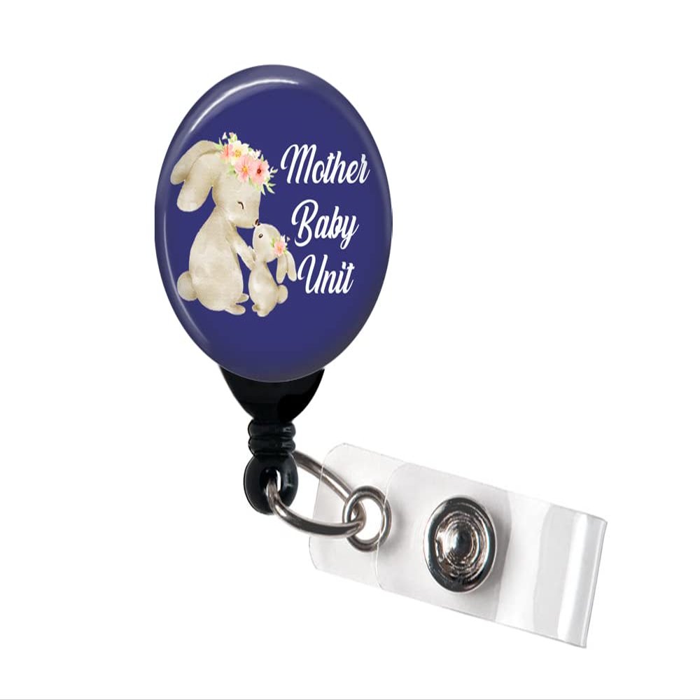 Retractable Badge Reel - Mother Baby Unit Bunnies - Badge Holder with Swivel Clip/Mother Baby Unit/Baby Nurse