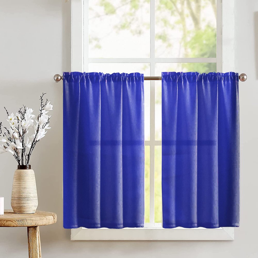 Zen Creative Designs Solid Poplin Tier Window Valance 2 Piece Set Home Dcor Bedroom Nursery Kitchen Window (Royal Blue)