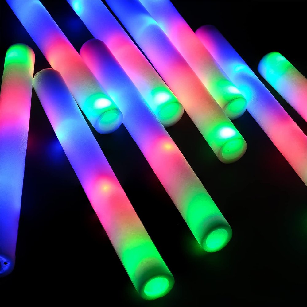 SUIGREOY Glow Sticks Bulk,200 Pcs LED Foam Sticks Glow In The Dark Party Supplies with 3 Modes Colorful Flashing for Birthday Wedding Party Halloween Christmas