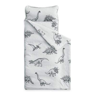 Wake In Cloud - Toddler Nap Mat with Pillow and Blanket, for Kids Boys Ages 3 Plus in Kindergarten Daycare Preschool, Roll Up Sleeping Bag, Jurassic Dinosaur Dino, Grey, Standard