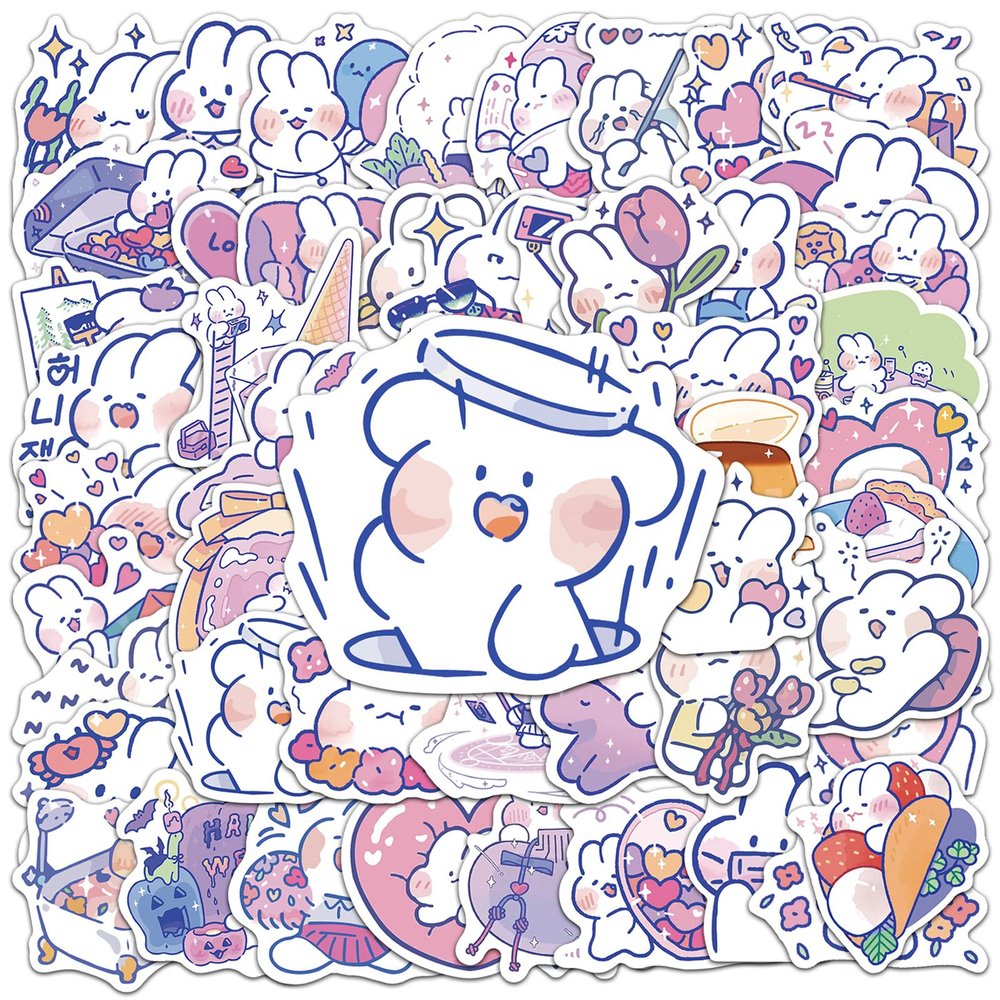 50Pieces Kawaii Rabbit Stickers for Kids Cute Waterproof Vinyl Stickers for Laptops Skateboard Computer Bicycle Car Water Bottles DIY Decals
