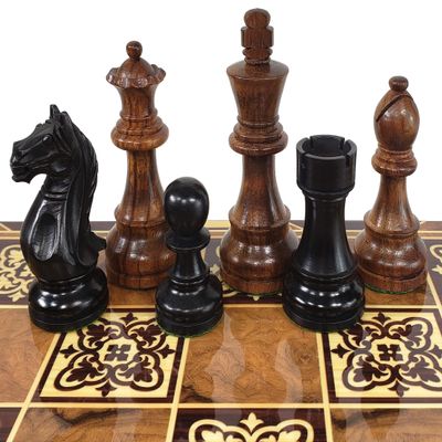4 Queens - 3 3/4" King Staunton Supreme Knight Acacia and Black Chess Men Set - NO Board