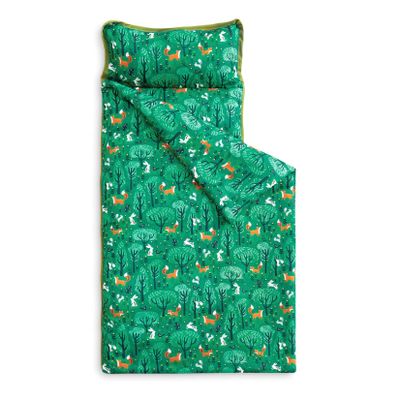 Wake In Cloud - Toddler Nap Mat with Pillow and Blanket, for Kids Boys Girls in Kindergarten Daycare Preschool Pre K, Roll Up Sleeping Bag, Animals Zoo Trees, Forest Green, Standard