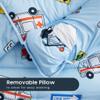 Wake In Cloud - Toddler Nap Mat with Pillow and Blanket, for Kids Boys in Kindergarten Daycare Preschool Pre K, Roll Up Sleeping Bag, Cars Vehicles Trains Airplanes, Light Blue, Standard view 4