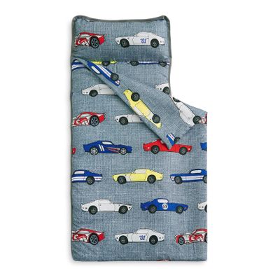 Wake In Cloud - Toddler Nap Mat with Pillow and Blanket, for Kids Boys Ages 3 Plus in Kindergarten Daycare Preschool, Roll Up Sleeping Bag, Race Cars Vehicles, Grey, Standard