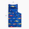 Wake In Cloud - Toddler Nap Mat with Pillow and Blanket, for Kids Boys Ages 3 Plus in Kindergarten Daycare Preschool, Roll Up Sleeping Bag, Race Cars Vehicles, Blue, Extra Long view 2