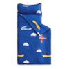 Wake In Cloud - Toddler Nap Mat with Pillow and Blanket, for Kids Boys Ages 3 Plus in Kindergarten Daycare Preschool, Roll Up Sleeping Bag, Colorful Toy Airplanes, Blue White, Standard view 1