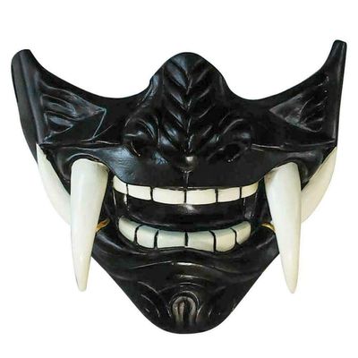 asky Japanese Hannya Mask Demon Oni Samurai NOH Kabuki Prajna Devil Half Face Mask Cosplay (Black)