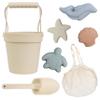 BLUE GINKGO Silicone Beach Toys - Modern Baby Travel Friendly Beach Set | Bucket, Shovel, 4 Sand Molds, Bag | Sand Toys for Toddlers, Kids - 7pc (Beige) view 1