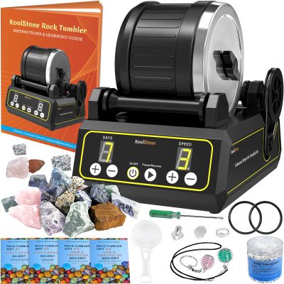 KoolStone C1 Rock Tumbler Kit - Professional Large 2.5LB Capacity, Up to 5X More Noise Cancelling, Adjustable Timer & Speed with Full Accessories & Memory Function