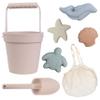 BLUE GINKGO Modern Baby Toys | Travel Friendly Beach Set | Silicone Bucket, Shovel, 4 Sand Molds, Bag | Sand Toys for Toddlers, Kids - 7pc (Pale Pink) view 1