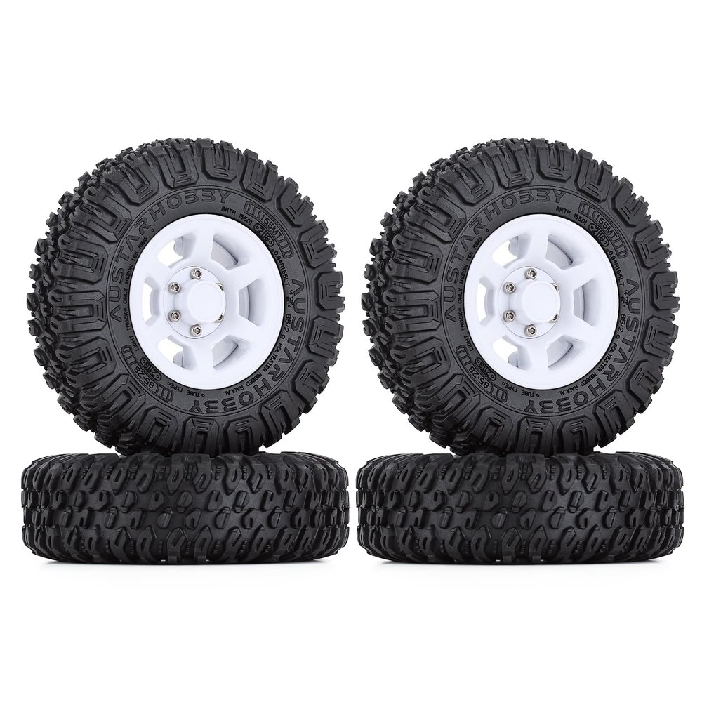 LAFEINA 1.55 inch Beadlock Plastic Wheel Rim and 85mm Rubber Tire for 1:10 RC Crawler Car D90 TF2 Tamiya CC01 LC70 MST JIMNY 90069 (White)