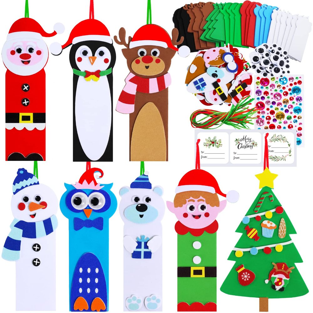 Winlyn 24 Sets Christmas Craft Kits Winter Crafts DIY Christmas Ornaments Art Sets Snowman Reindeer Pine Tree Owl Penguin Christmas Foam Stickers Arts and Crafts for Kids Holiday Classroom Activities